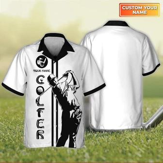 Golf Hawaiian Shirt Custom Name, Golfer Personalized Golf White Hawaiian Shirt For Men - Perfect Gift For Golf Lovers, Golfers - Seseable