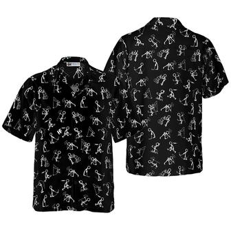 Golf Hawaiian Shirt, Golf Aloha Shirt, Stickfigures Playing Golf On Black Background Hawaii Shirt For Summer - Perfect Gift For Men, Women, Golf Lover - Seseable