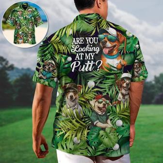 Golf Hawaiian Shirts - Dog Playing Golf Aloha Shirts, Are You Looking At My Putt Tropical Leaves Hawaiian Shirt - Perfect Gift For Men, Golfers, Dog Lovers - Seseable