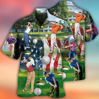 Golf Hawaiian Shirts - Independence Day American Flag Hawaiian Shirt - Perfect Gift For Men, Golfers, Happy 4th Of July - Seseable