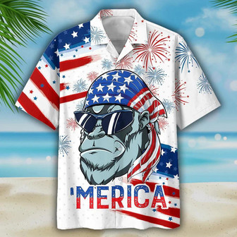 Gorilla Aloha Hawaiian Shirts For Summer, Independence Day USA Flag Pattern Merica Patriotic Hawaiian Shirt For Men Women, 4th July Gift For Friend - Seseable