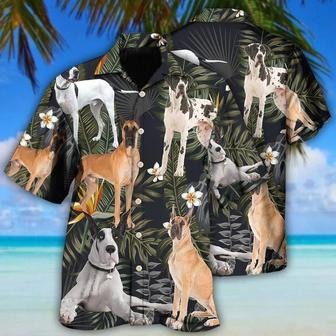 Great Dane Aloha Hawaii Shirt - Dog Tropical Leaf Black Style Hawaiian Shirt For Summer - Perfect Gift For Dog Lovers, Friend, Family - Seseable