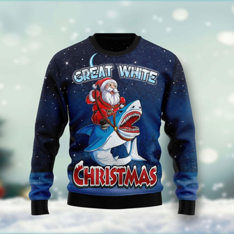 Great White Christmas Shark Funny Ugly Sweater - Thegiftio UK