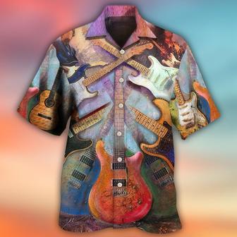 Guitar Abstract Colorful Art Style Aloha Hawaiian Shirt For Summer, Guitar Hawaiian Shirts Matching Outfit For Men Women, Music Guitar Lovers - Seseable