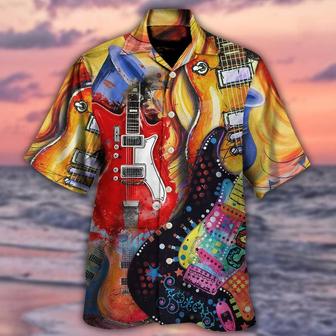 Guitar Aloha Hawaiian Shirt For Summer, Guitar Galaxy Amazing Background Colorful Hawaiian Shirts Outfit For Men Women, Music Guitar Lovers - Seseable