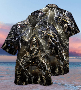 Guitar Aloha Hawaiian Shirt For Summer, Guitar Music Get High With Music Dark Style Hawaiian Shirts Matching Outfit For Men Women, Music Guitar Lovers - Seseable