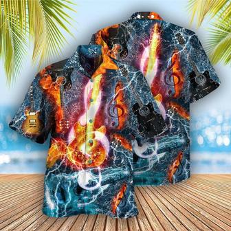 Guitar And Water Aloha Hawaiian Shirt For Summer, Guitar Hawaiian Shirts Matching Outfit For Men Women, Music Guitar Lovers - Seseable