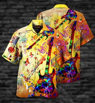 Guitar Butterfly Colorful Aloha Hawaiian Shirt For Summer, Guitar Music Hawaiian Shirts Outfit For Men Women, Music Guitar Lovers - Seseable