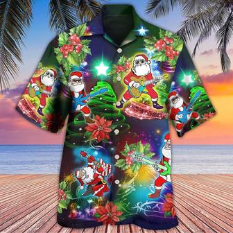 Guitar Christmas Aloha Hawaiian Shirt For Summer, Guitar Music Santa So High Hawaiian Shirts Matching Outfit For Men Women, Music Guitar Lovers - Seseable