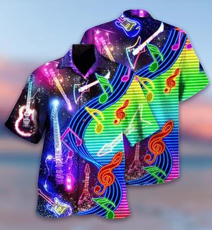 Guitar Light Neon Aloha Hawaiian Shirt For Summer, Colorful Guitar Hawaiian Shirts Matching Outfit For Men Women, Music Guitar Lovers - Seseable