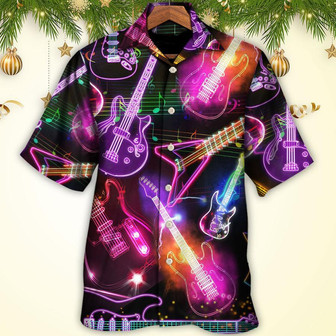 Guitar Neon Amazing Colorful Aloha Hawaiian Shirt For Summer, Guitar Music Notes Hawaiian Shirts Outfit For Men Women, Music Guitar Lovers | Seseable UK