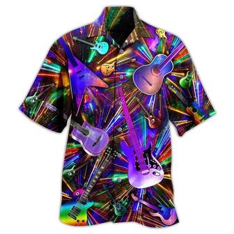 Guitar Neon Color Aloha Hawaiian Shirt For Summer, Colorful Guitar Hawaiian Shirts Outfit For Men Women, Music Guitar Lovers - Seseable