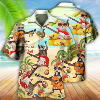 Guitar Pet Animal Aloha Hawaiian Shirt For Summer, Guitar Music Animals With Flower Hawaiian Shirts Outfit For Men Women, Music Guitar Lovers - Seseable