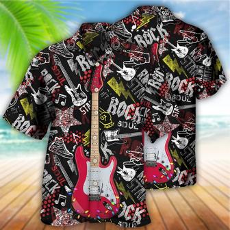 Guitar Rock Soul Merry Christmas Happy Aloha Hawaiian Shirt For Summer, Guitar Hawaiian Shirts Matching Outfit For Men Women, Music Guitar Lover - Seseable