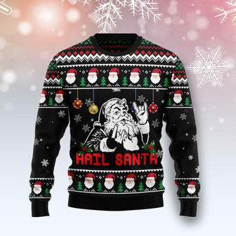 Hail Santa Black Funny Ugly Sweater - Thegiftio UK