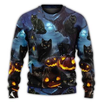Halloween Black Cat Dark Night Style Ugly Sweaters - Thegiftio