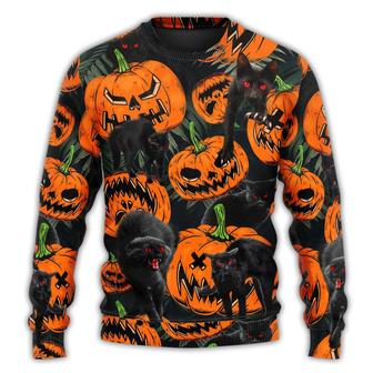 Halloween Black Cat Pumpkin Scary Tropical Ugly Sweaters - Thegiftio