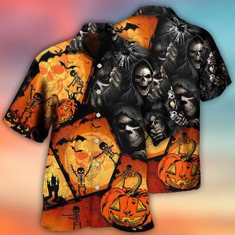 Halloween Death Hawaiian Shirt, Halloween Skull Pumpkin Scary Aloha Shirt For Men & Women - Halloween Gift For Members Family, Friends - Seseable