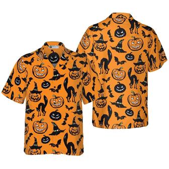 Halloween Hawaiian Shirt, Bat, Pumpkin And Black Cat Hawaiian Shirt - Perfect Gift For Lover, Friend, Family - Seseable