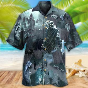 Halloween Hawaiian Shirt, Halloween Death Could Not Hold Him In Tomb With Grey Back Ground Aloha Shirt - Halloween Gift For Members Family, Friends - Seseable