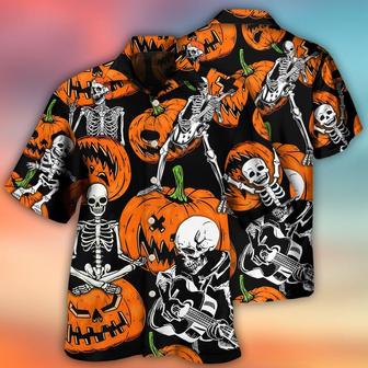 Halloween Hawaiian Shirt, Halloween Skeleton Pumpkin Scary Aloha Shirt For Men & Women - Halloween Gift For Members Family, Friends - Seseable