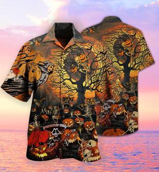 Halloween Hawaiian Shirt, Halloween Skull Darkness, Skeleton Pumpkin Scary Aloha Shirt For Men & Women - Halloween Gift For Members Family, Friends - Seseable