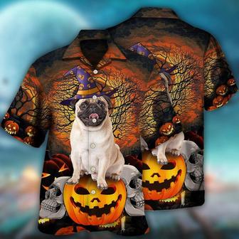 Halloween Pug Hawaiian Shirt, Halloween Pumpkin Scary, Horror Skull Aloha Shirt For Men & Women - Halloween Gift For Members Family, Friends - Seseable