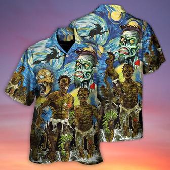 Halloween Zombie Hawaiian Shirt, Halloween Witch Crazy Starry Night Funny Boo Aloha Shirt For Men & Women - Halloween Gift For Members Family, Friends - Seseable