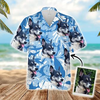Hawaiian Shirt With My Dogs Face - Leaves & Flowers Pattern Blue Color Aloha Shirt - Personalized Hawaiian Shirt For Men & Women, Pet Lovers - Seseable