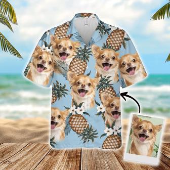 Hawaiian Shirt With Your Dog's Face - Pineapple Pattern Light Blue Color Aloha Shirt - Personalized Hawaiian Shirt For Men & Women, Pet Lovers - Seseable