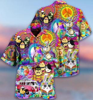 Hippie Aloha Hawaiian Shirt - Hippie Easter Peace Life Color Funny Party Hawaiian Shirt For Summer - Perfect Gift For Friend, Family - Seseable