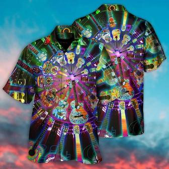 Hippie Aloha Hawaiian Shirt - Hippie Funny Guitar Music Colorful Hawaiian Shirt For Summer - Perfect Gift For Friend, Family - Seseable