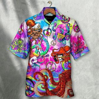 Hippie Aloha Hawaiian Shirt - Hippie Funny Octopus Colorful Happy Tie Dye Art Style Hawaiian Shirt For Summer - Perfect Gift For Friend, Family - Seseable