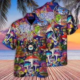 Hippie Aloha Hawaiian Shirt - Hippie Mushroom Aliens Stay Hippie Colorful Art Hawaiian Shirt For Summer - Perfect Gift For Friend, Family - Seseable