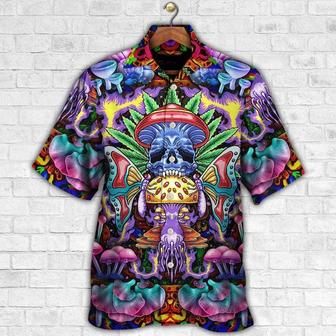 Hippie Aloha Hawaiian Shirt - Hippie Mushroom And Skull Art Hawaiian Shirt For Summer - Perfect Gift For Friend, Family - Seseable