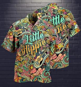 Hippie Aloha Hawaiian Shirt - Hippie Music Love Guitar Peace Life Color Little Hippie Hawaiian Shirt For Summer - Perfect Gift For Friend, Family - Seseable