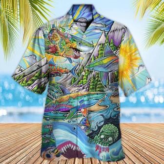 Hippie Aloha Hawaiian Shirt - Hippie Shark Colorful Art Peace Hawaiian Shirt For Summer - Perfect Gift For Friend, Family - Seseable
