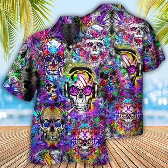 Hippie Aloha Hawaiian Shirt - Hippie Skull Colorful Flowers Hawaiian Shirt For Summer - Perfect Gift For Friend, Family - Seseable