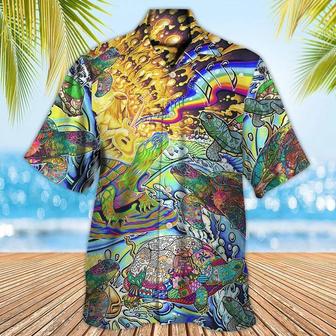 Hippie Aloha Hawaiian Shirt - Hippie Turtle Colorful Art Peace Hawaiian Shirt For Summer - Perfect Gift For Friend, Family - Seseable