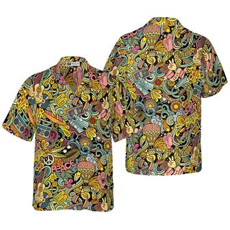 Hippie Hawaiian Shirt - Hippie Style Doodles Illustration Hawaiian Shirt - Perfect Gift For Husband, Boyfriend, Friend, Family - Seseable