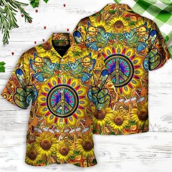 Hippie Hawaiian Shirt - Hippie Sunflowers Love Sunshine Yellow Amazing Style Hawaiian Shirt For Summer - Perfect Gift For Friend, Family - Seseable