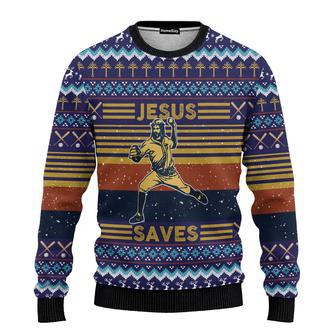 Hobby Baseball Jesus Save Ugly Christmas Sweater | Favorety CA