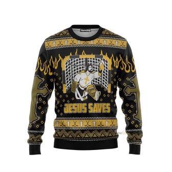 Hobby Funny Jesus Saves Hockey Ugly Christmas Sweater | Favorety CA