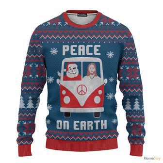 Hobby Peace On Earth Santa Claus And Jesus In The Car Ugly Christmas Sweater | Favorety