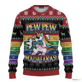 Hobby Unicorn LGBT Pew Pew Ugly Christmas Sweater | Favorety