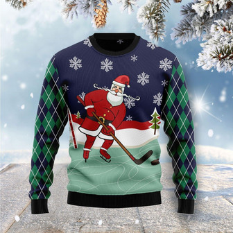 Hockey Santa Claus Christmas Funny Ugly Sweater - Thegiftio UK