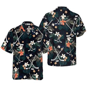 Hockey Tropical Black & Blue Hawaiian Shirt, Colorful Summer Aloha Shirt For Men Women, Perfect Gift For Husband, Wife, Friend, Family - Seseable