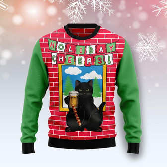 Holiday Cheer Black Cat Beer Christmas Funny Ugly Sweater - Thegiftio UK