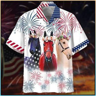 Horse Aloha Hawaiian Shirts For Summer, Happy Independence Day USA Freedom Aloha Hawaiian Shirt For Men Women, Fourth Of July Gift For Horse Lovers - Seseable