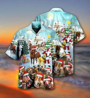 Horse Hawaiian Shirt For Summer - Horse And Santa Claus Merry Christmas Hawaiian Shirt - Perfect Gift For Men, Horse Lovers, Christmas Gifts - Seseable